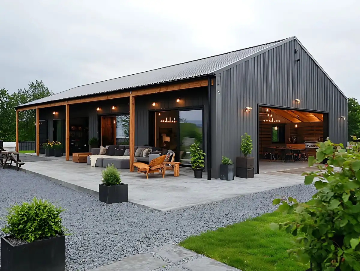 Modern barn patio planned with a Homestead Shell design
